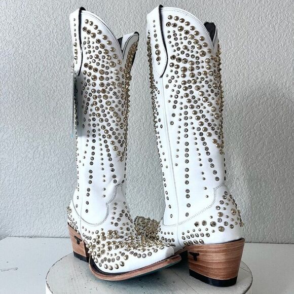 Lane Boots Shoes - Lane DOLLY White Cowboy Boots Womens 6.5 Gold Bling Western Wedding Bridal Tall
